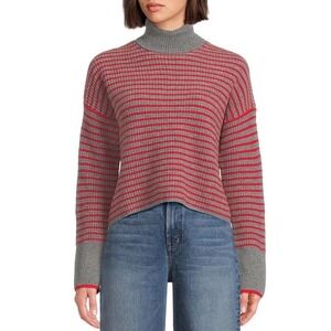 Madewell Merino Wool Waffle Knit Turtleneck Sweater Stripe Gray Red $118 Size XS